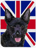 Australian Kelpie with English Union Jack British Flag Cutting Board Tempered Glass Kitchen Cutting Surface, Heat Resistant Chopping, Non-Slip Feet, Food Prep & Serving