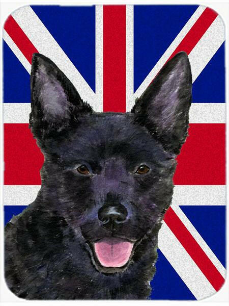 Australian Kelpie with English Union Jack British Flag Cutting Board Tempered Glass Kitchen Cutting Surface, Heat Resistant Chopping, Non-Slip Feet, Food Prep & Serving