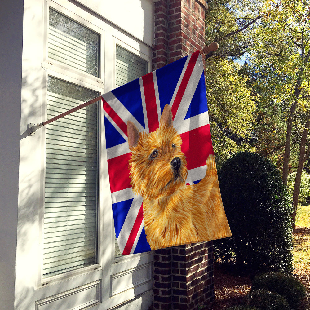 Norwich Terrier with English Union Jack British Flag House Flag 28x40 Porch Sleeve Pole Decorative Outside Yard Banner Artwork Wall Hanging, Polyester