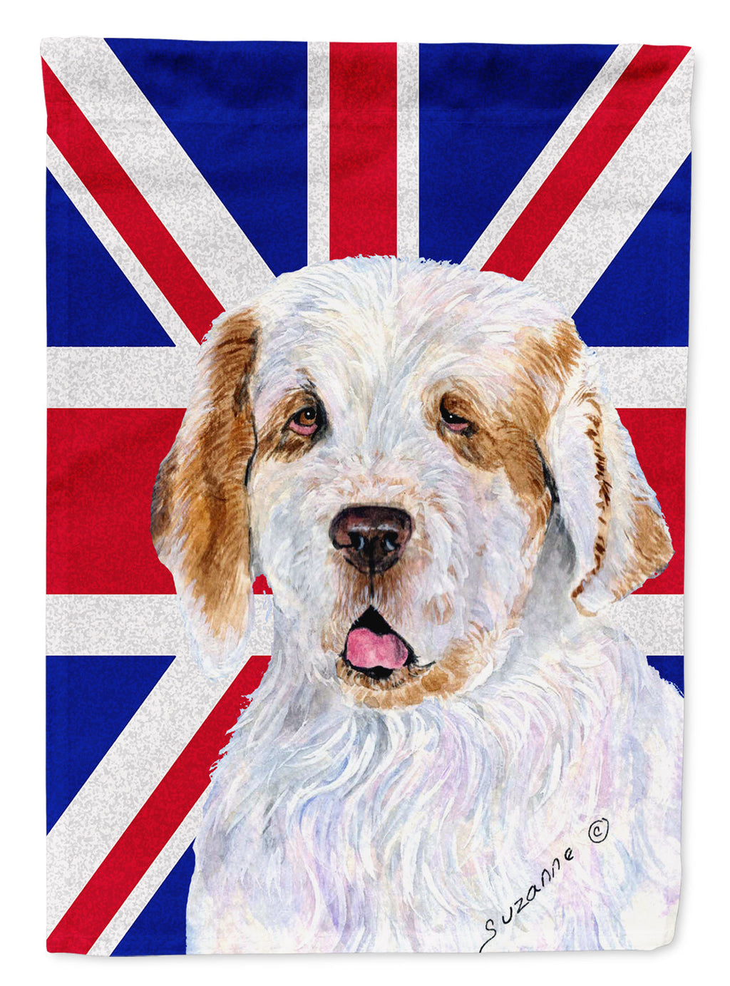 Clumber Spaniel with English Union Jack British Flag House Flag 28x40 Porch Sleeve Pole Decorative Outside Yard Banner Artwork Wall Hanging, Polyester