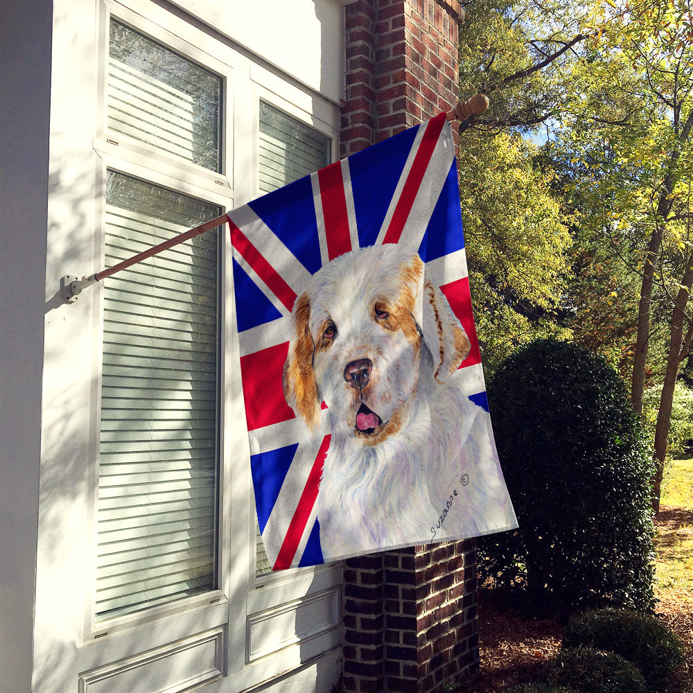 Clumber Spaniel with English Union Jack British Flag House Flag 28x40 Porch Sleeve Pole Decorative Outside Yard Banner Artwork Wall Hanging, Polyester