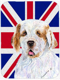 Clumber Spaniel with English Union Jack British Flag Cutting Board Tempered Glass Kitchen Cutting Surface, Heat Resistant Chopping, Non-Slip Feet, Food Prep & Serving