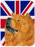 Chow Chow with English Union Jack British Flag Cutting Board Tempered Glass Kitchen Cutting Surface, Heat Resistant Chopping, Non-Slip Feet, Food Prep & Serving