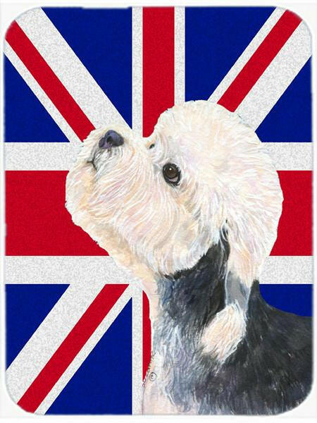Dandie Dinmont Terrier with English Union Jack British Flag Cutting Board Tempered Glass Kitchen Cutting Surface, Heat Resistant Chopping, Non-Slip Feet, Food Prep & Serving