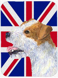 Jack Russell Terrier with English Union Jack British Flag Cutting Board Tempered Glass Kitchen Cutting Surface, Heat Resistant Chopping, Non-Slip Feet, Food Prep & Serving