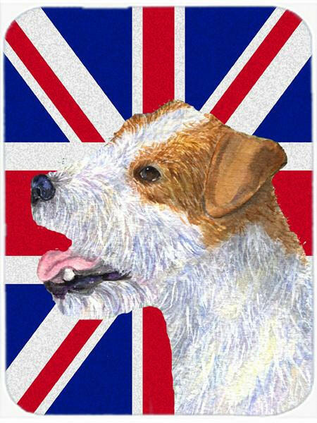 Jack Russell Terrier with English Union Jack British Flag Cutting Board Tempered Glass Kitchen Cutting Surface, Heat Resistant Chopping, Non-Slip Feet, Food Prep & Serving