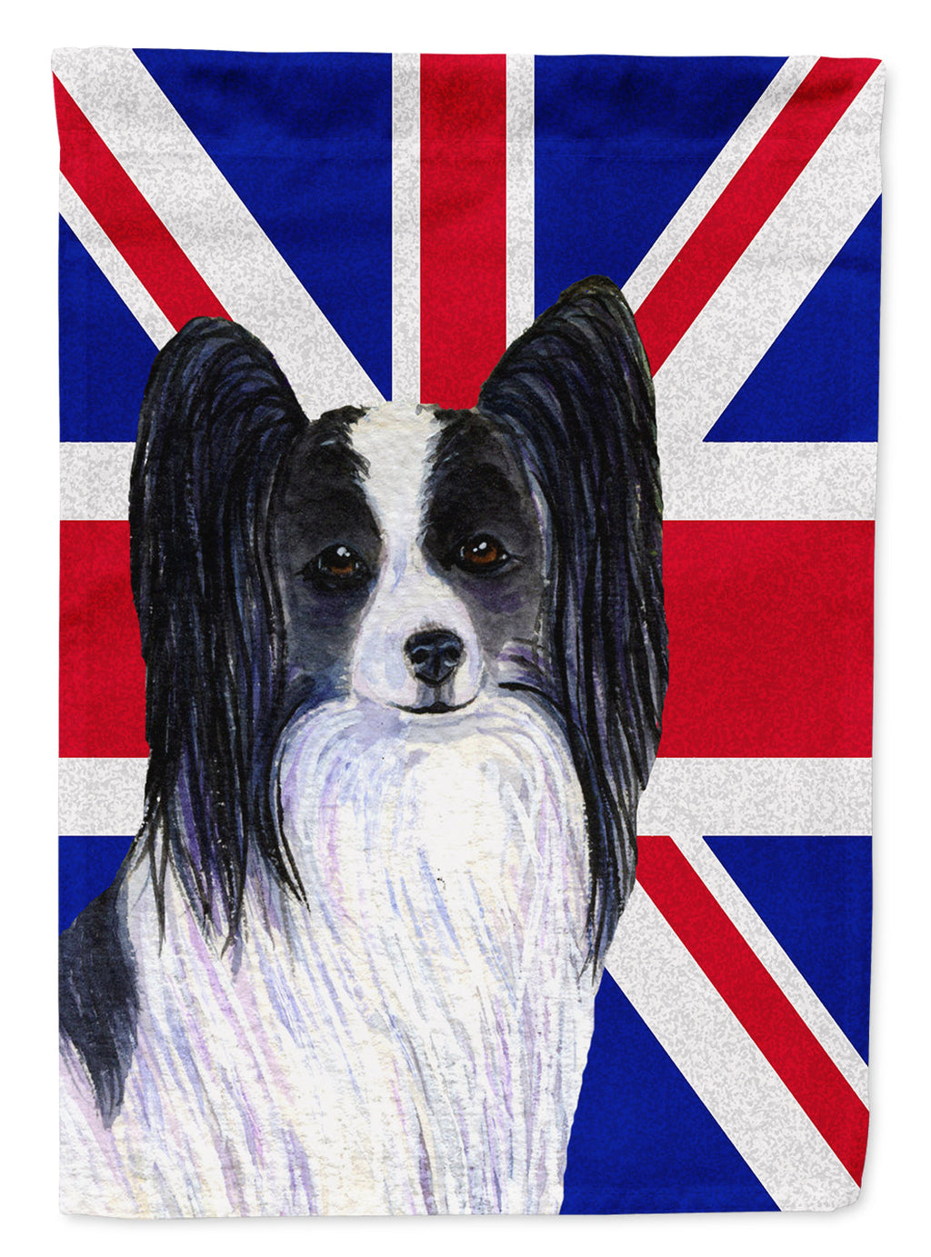 Papillon with English Union Jack British Flag House Flag 28x40 Porch Sleeve Pole Decorative Outside Yard Banner Artwork Wall Hanging, Polyester