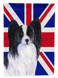 Papillon with English Union Jack British Flag House Flag 28x40 Porch Sleeve Pole Decorative Outside Yard Banner Artwork Wall Hanging, Polyester