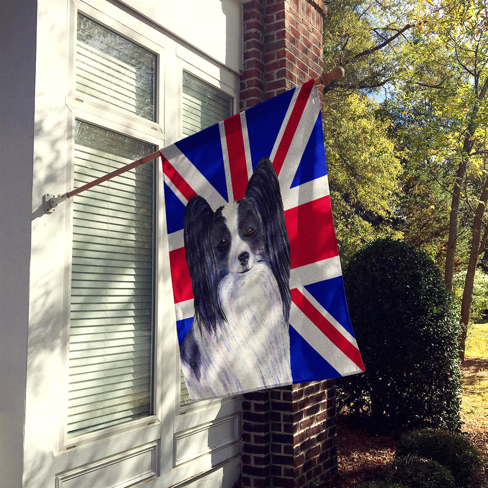Papillon with English Union Jack British Flag House Flag 28x40 Porch Sleeve Pole Decorative Outside Yard Banner Artwork Wall Hanging, Polyester