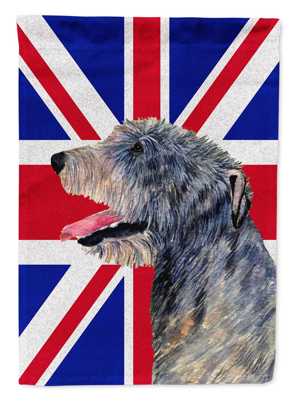 Irish Wolfhound with English Union Jack British Flag House Flag 28x40 Porch Sleeve Pole Decorative Outside Yard Banner Artwork Wall Hanging, Polyester