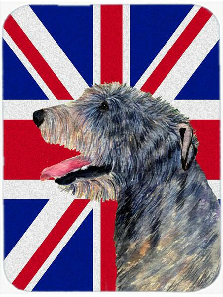 Irish Wolfhound with English Union Jack British Flag Cutting Board Tempered Glass Kitchen Cutting Surface, Heat Resistant Chopping, Non-Slip Feet, Food Prep & Serving