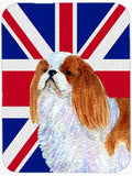 English Toy Spaniel with English Union Jack British Flag Cutting Board Tempered Glass Kitchen Cutting Surface, Heat Resistant Chopping, Non-Slip Feet, Food Prep & Serving