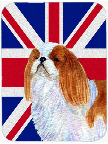 English Toy Spaniel with English Union Jack British Flag Cutting Board Tempered Glass Kitchen Cutting Surface, Heat Resistant Chopping, Non-Slip Feet, Food Prep & Serving