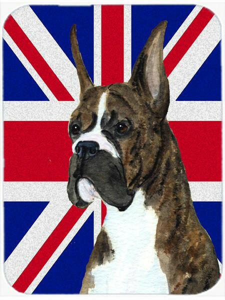 Boxer with English Union Jack British Flag Cutting Board Tempered Glass Kitchen Cutting Surface, Heat Resistant Chopping, Non-Slip Feet, Food Prep & Serving