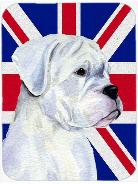 Boxer with English Union Jack British Flag Cutting Board Tempered Glass Kitchen Cutting Surface, Heat Resistant Chopping, Non-Slip Feet, Food Prep & Serving