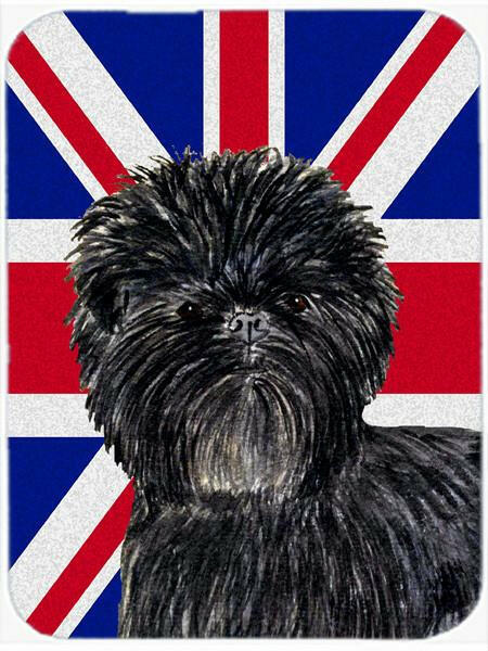 Affenpinscher with English Union Jack British Flag Cutting Board Tempered Glass Kitchen Cutting Surface, Heat Resistant Chopping, Non-Slip Feet, Food Prep & Serving