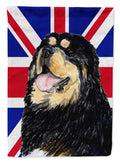 Tibetan Spaniel with English Union Jack British Flag House Flag 28x40 Porch Sleeve Pole Decorative Outside Yard Banner Artwork Wall Hanging, Polyester