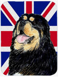 Tibetan Spaniel with English Union Jack British Flag Cutting Board Tempered Glass Kitchen Cutting Surface, Heat Resistant Chopping, Non-Slip Feet, Food Prep & Serving