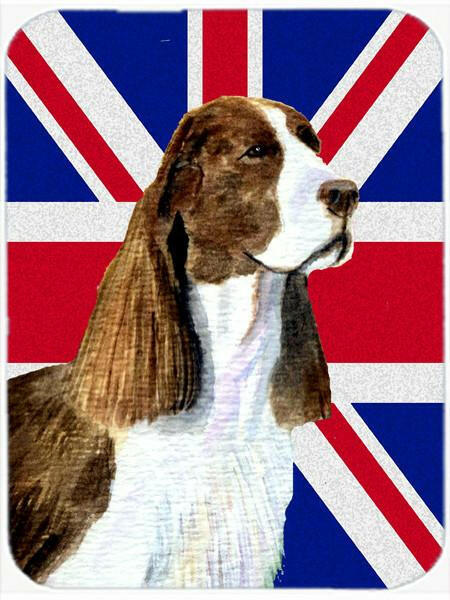 Springer Spaniel with English Union Jack British Flag Cutting Board Tempered Glass Kitchen Cutting Surface, Heat Resistant Chopping, Non-Slip Feet, Food Prep & Serving
