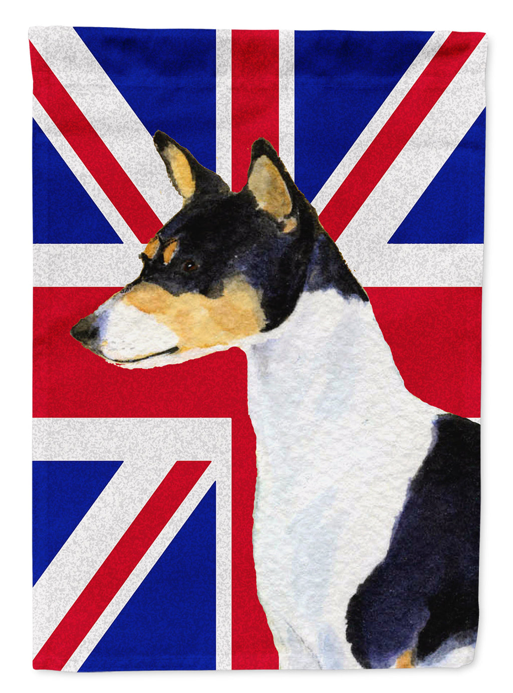Basenji with English Union Jack British Flag House Flag 28x40 Porch Sleeve Pole Decorative Outside Yard Banner Artwork Wall Hanging, Polyester
