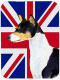 Basenji with English Union Jack British Flag Cutting Board Tempered Glass Kitchen Cutting Surface, Heat Resistant Chopping, Non-Slip Feet, Food Prep & Serving