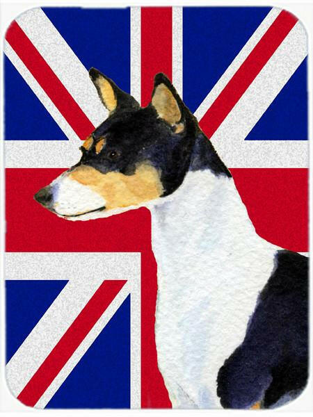 Basenji with English Union Jack British Flag Cutting Board Tempered Glass Kitchen Cutting Surface, Heat Resistant Chopping, Non-Slip Feet, Food Prep & Serving