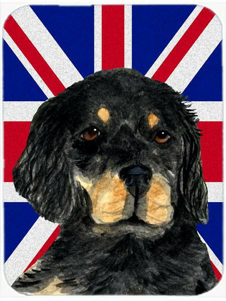 Gordon Setter with English Union Jack British Flag Cutting Board Tempered Glass Kitchen Cutting Surface, Heat Resistant Chopping, Non-Slip Feet, Food Prep & Serving