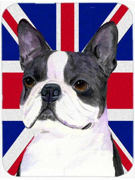 Boston Terrier with English Union Jack British Flag Mouse Pad, Heat Resistant Trivet Hot Pad , Non Slip Rubber Desk Mat, Kitchen Counter Protector, Home Office Decor Gift