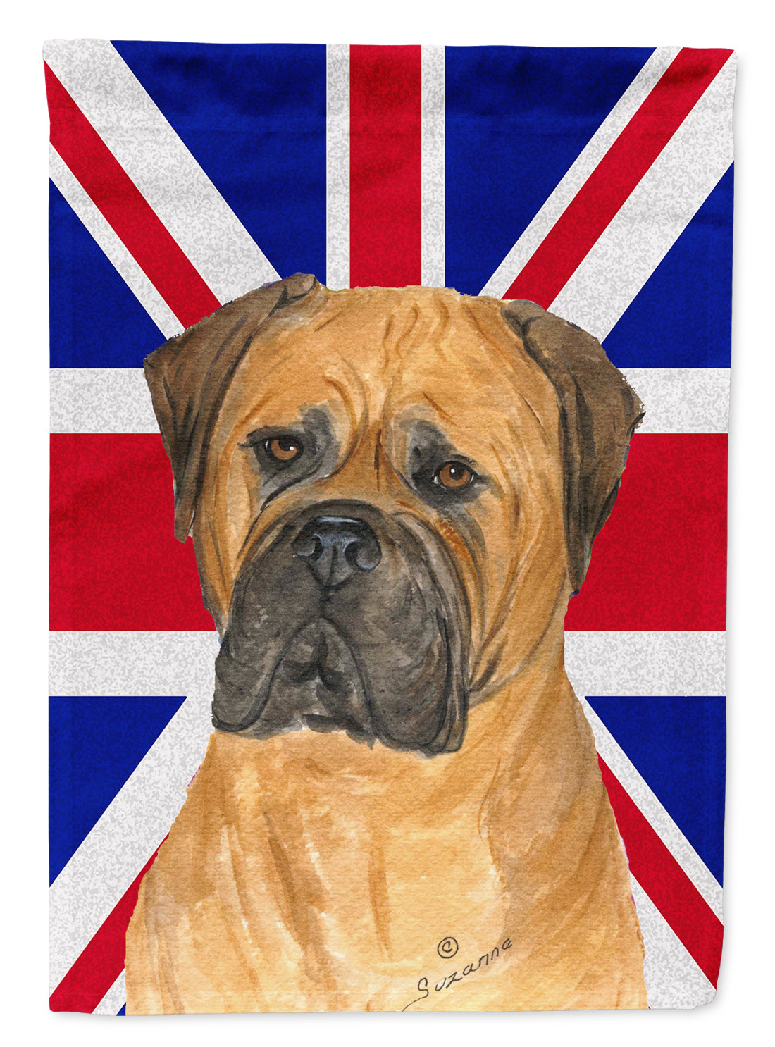 Bullmastiff with English Union Jack British Flag House Flag 28x40 Porch Sleeve Pole Decorative Outside Yard Banner Artwork Wall Hanging, Polyester