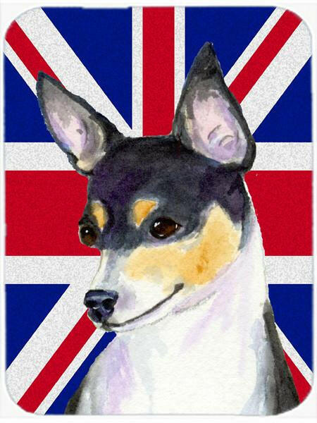 Rat Terrier with English Union Jack British Flag Cutting Board Tempered Glass Kitchen Cutting Surface, Heat Resistant Chopping, Non-Slip Feet, Food Prep & Serving