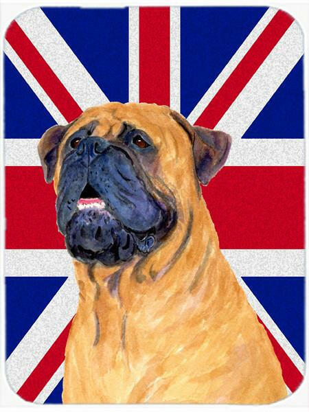 Bullmastiff with English Union Jack British Flag Cutting Board Tempered Glass Kitchen Cutting Surface, Heat Resistant Chopping, Non-Slip Feet, Food Prep & Serving