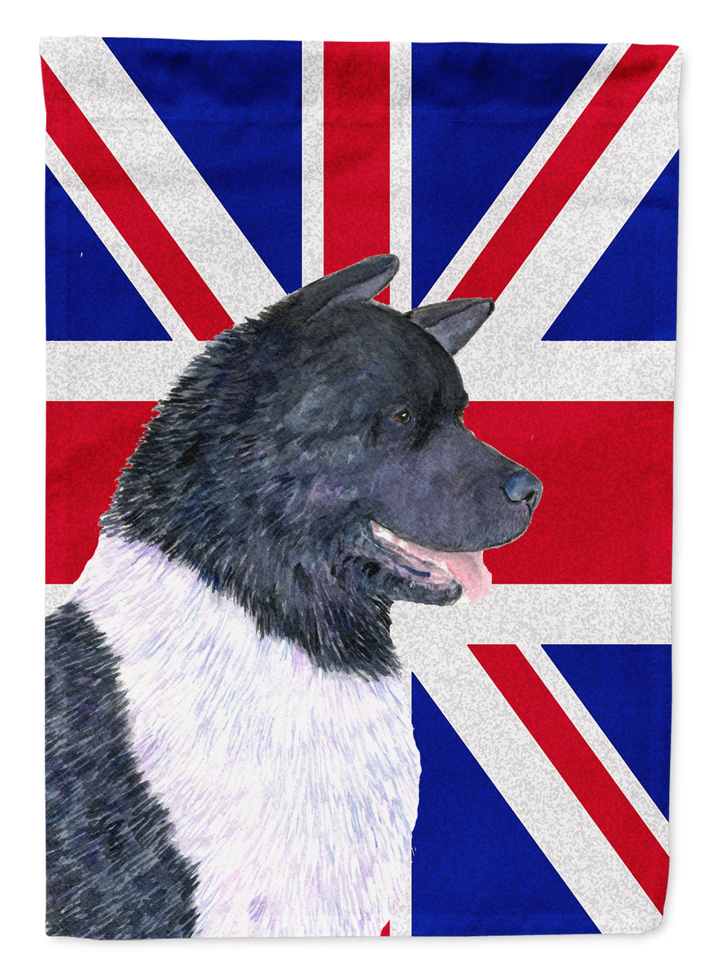 Akita with English Union Jack British Flag House Flag 28x40 Porch Sleeve Pole Decorative Outside Yard Banner Artwork Wall Hanging, Polyester