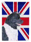 Akita with English Union Jack British Flag House Flag 28x40 Porch Sleeve Pole Decorative Outside Yard Banner Artwork Wall Hanging, Polyester