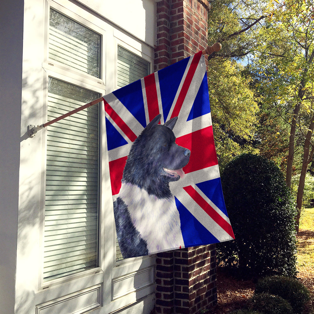 Akita with English Union Jack British Flag House Flag 28x40 Porch Sleeve Pole Decorative Outside Yard Banner Artwork Wall Hanging, Polyester