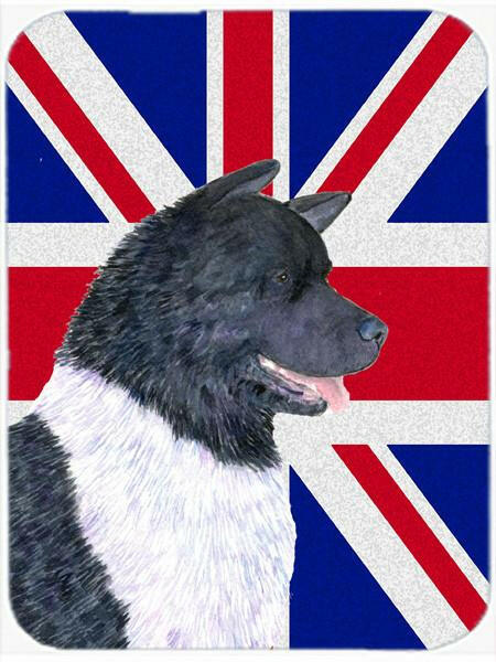 Akita with English Union Jack British Flag Cutting Board Tempered Glass Kitchen Cutting Surface, Heat Resistant Chopping, Non-Slip Feet, Food Prep & Serving