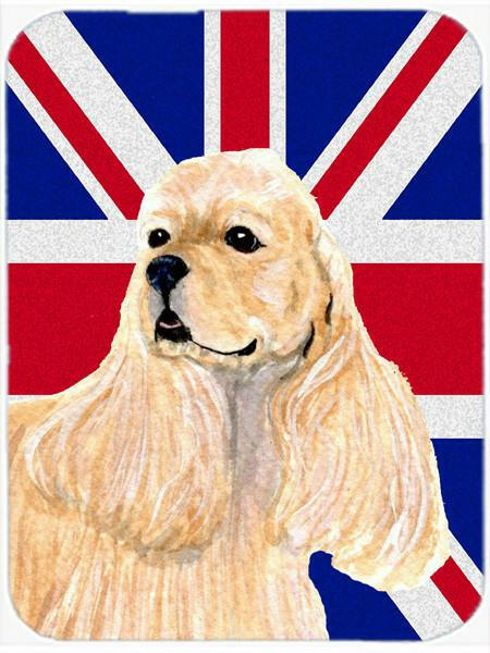 Cocker Spaniel Buff with English Union Jack British Flag Cutting Board Tempered Glass Kitchen Cutting Surface, Heat Resistant Chopping, Non-Slip Feet, Food Prep & Serving
