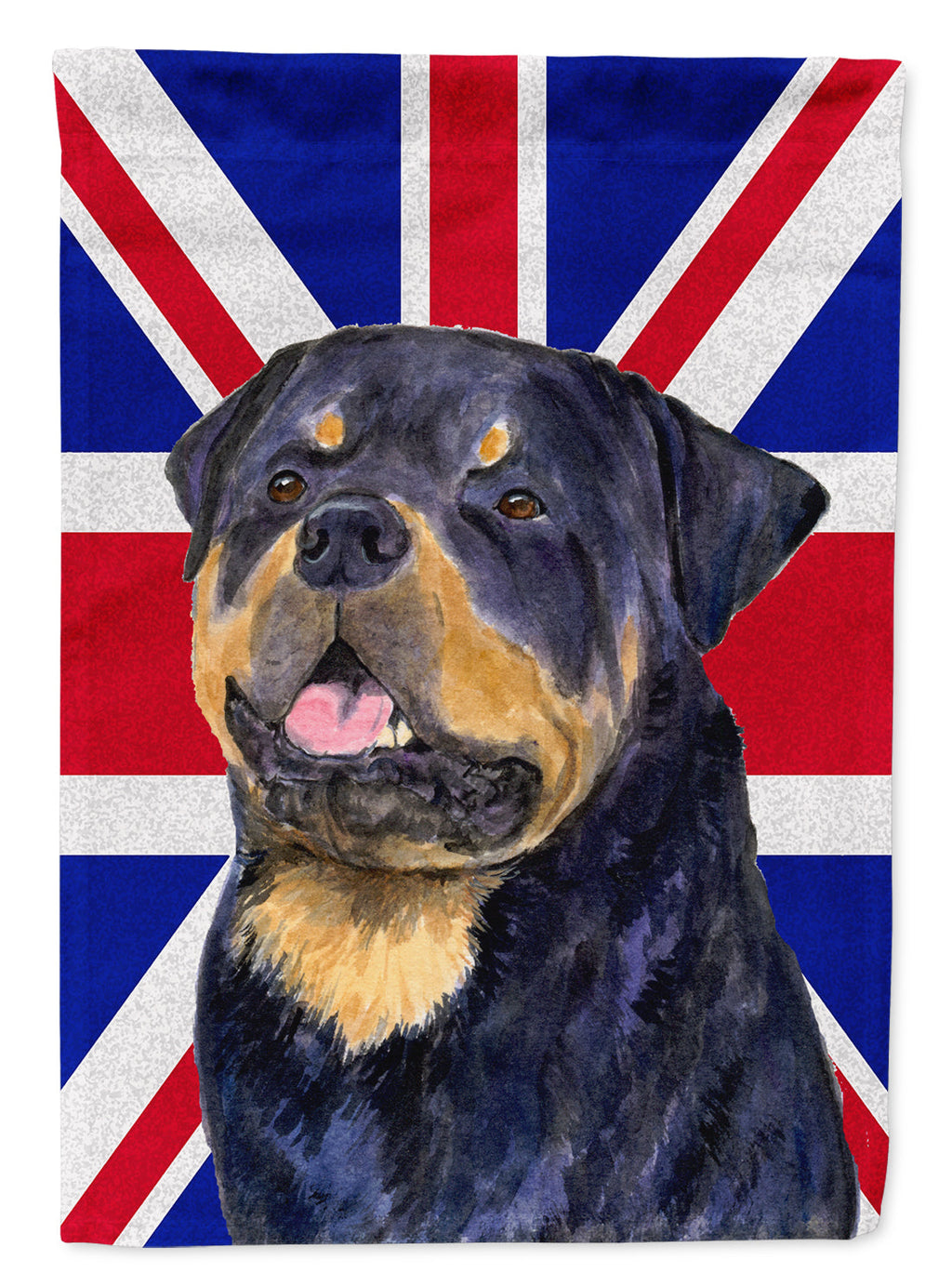 Rottweiler with English Union Jack British Flag House Flag 28x40 Porch Sleeve Pole Decorative Outside Yard Banner Artwork Wall Hanging, Polyester