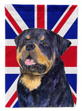 Rottweiler with English Union Jack British Flag House Flag 28x40 Porch Sleeve Pole Decorative Outside Yard Banner Artwork Wall Hanging, Polyester