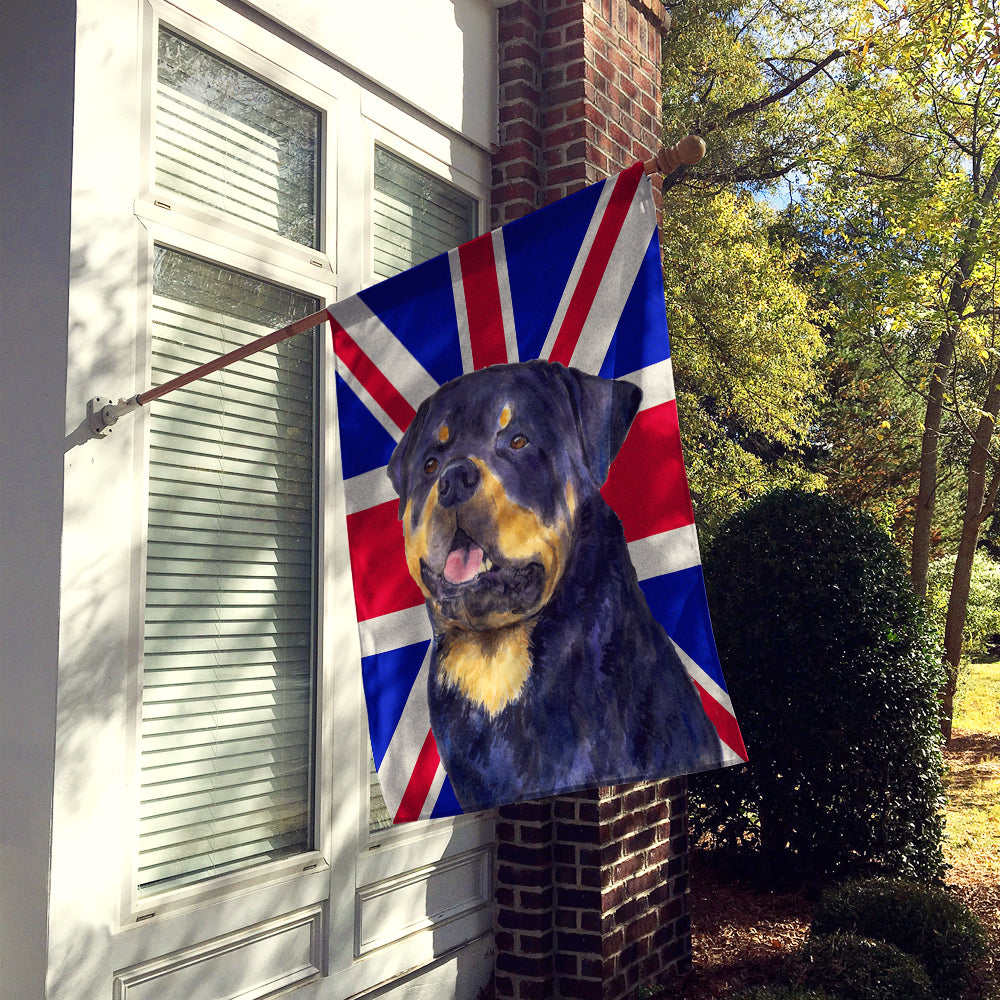 Rottweiler with English Union Jack British Flag House Flag 28x40 Porch Sleeve Pole Decorative Outside Yard Banner Artwork Wall Hanging, Polyester