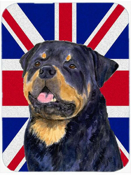 Rottweiler with English Union Jack British Flag Cutting Board Tempered Glass Kitchen Cutting Surface, Heat Resistant Chopping, Non-Slip Feet, Food Prep & Serving