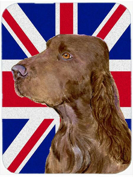 Field Spaniel with English Union Jack British Flag Cutting Board Tempered Glass Kitchen Cutting Surface, Heat Resistant Chopping, Non-Slip Feet, Food Prep & Serving