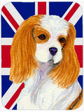 Cavalier Spaniel with English Union Jack British Flag Cutting Board Tempered Glass Kitchen Cutting Surface, Heat Resistant Chopping, Non-Slip Feet, Food Prep & Serving