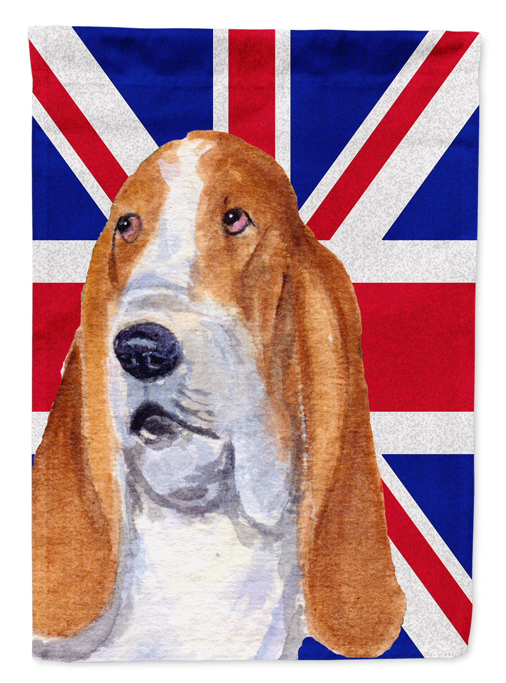 Basset Hound with English Union Jack British Flag House Flag 28x40 Porch Sleeve Pole Decorative Outside Yard Banner Artwork Wall Hanging, Polyester