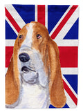 Basset Hound with English Union Jack British Flag House Flag 28x40 Porch Sleeve Pole Decorative Outside Yard Banner Artwork Wall Hanging, Polyester