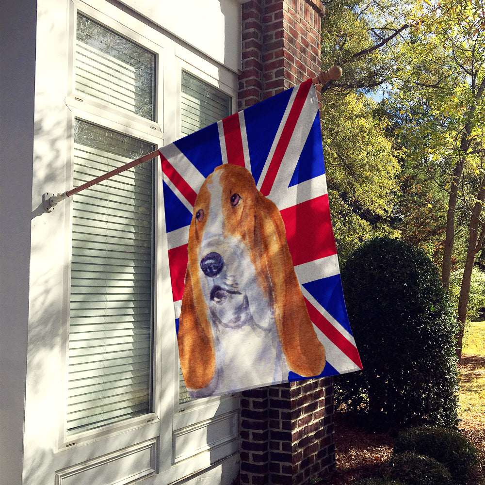 Basset Hound with English Union Jack British Flag House Flag 28x40 Porch Sleeve Pole Decorative Outside Yard Banner Artwork Wall Hanging, Polyester