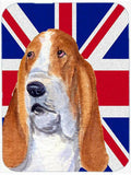 Basset Hound with English Union Jack British Flag Cutting Board Tempered Glass Kitchen Cutting Surface, Heat Resistant Chopping, Non-Slip Feet, Food Prep & Serving