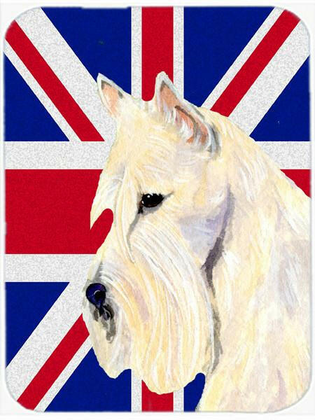 Scottish Terrier Wheaten with English Union Jack British Flag Cutting Board Tempered Glass Kitchen Cutting Surface, Heat Resistant Chopping, Non-Slip Feet, Food Prep & Serving