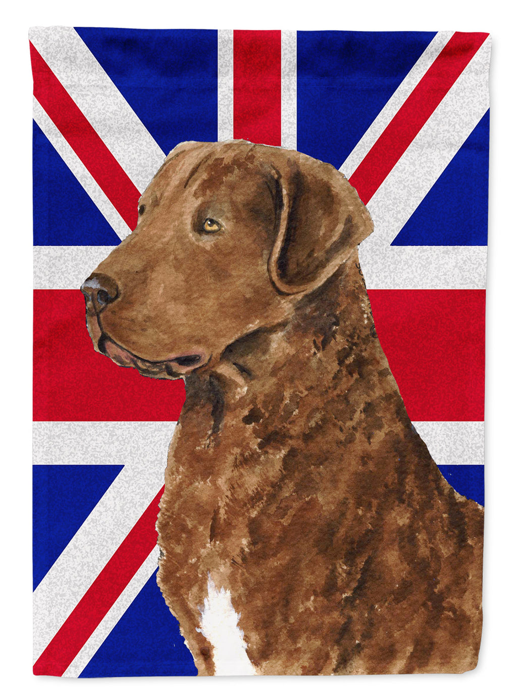 Curly Coated Retriever with English Union Jack British Flag House Flag 28x40 Porch Sleeve Pole Decorative Outside Yard Banner Artwork Wall Hanging, Polyester