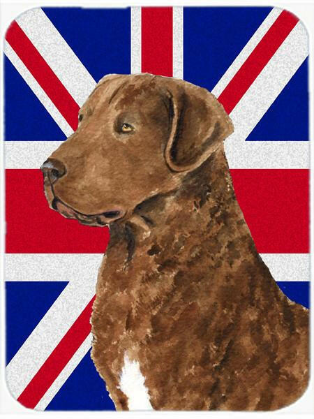 Curly Coated Retriever with English Union Jack British Flag Cutting Board Tempered Glass Kitchen Cutting Surface, Heat Resistant Chopping, Non-Slip Feet, Food Prep & Serving