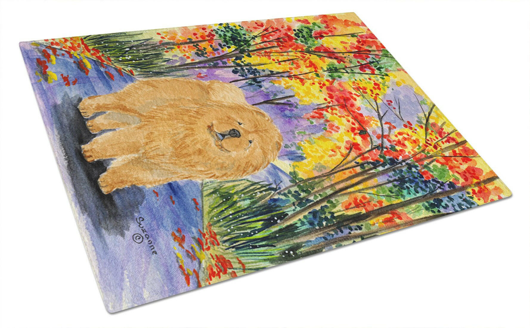 Chow Chow Cutting Board Tempered Glass Kitchen Cutting Surface, Heat Resistant Chopping, Non-Slip Feet, Food Prep & Serving